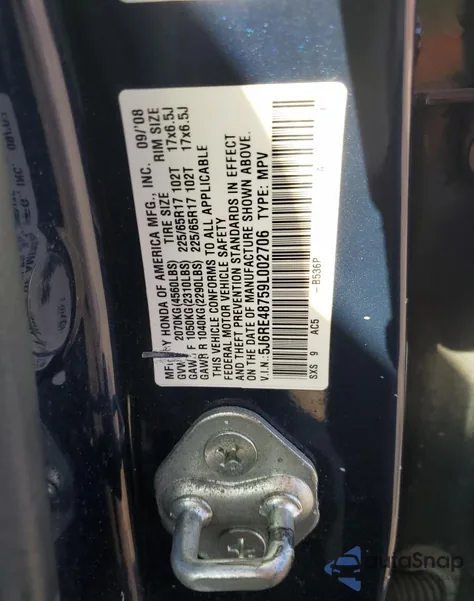 2009 Honda Cr-V Exl из США, поврежденный, VIN 5J6RE48759L002706